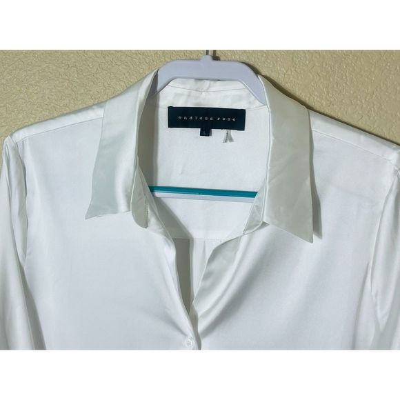 Anthropologie Endless Rose White Button Up Blouse Large - Picture 4 of 9